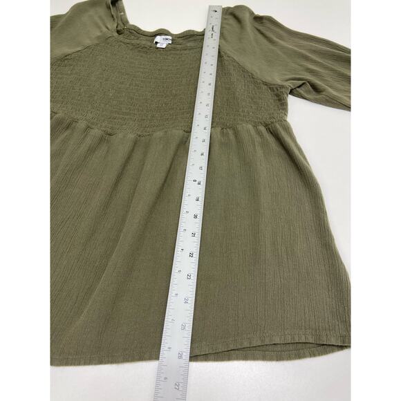 Sonoma Goods for Life Smocked Long Sleeve Blouse Pullover Olive Plus 0X Boho - Picture 7 of 7